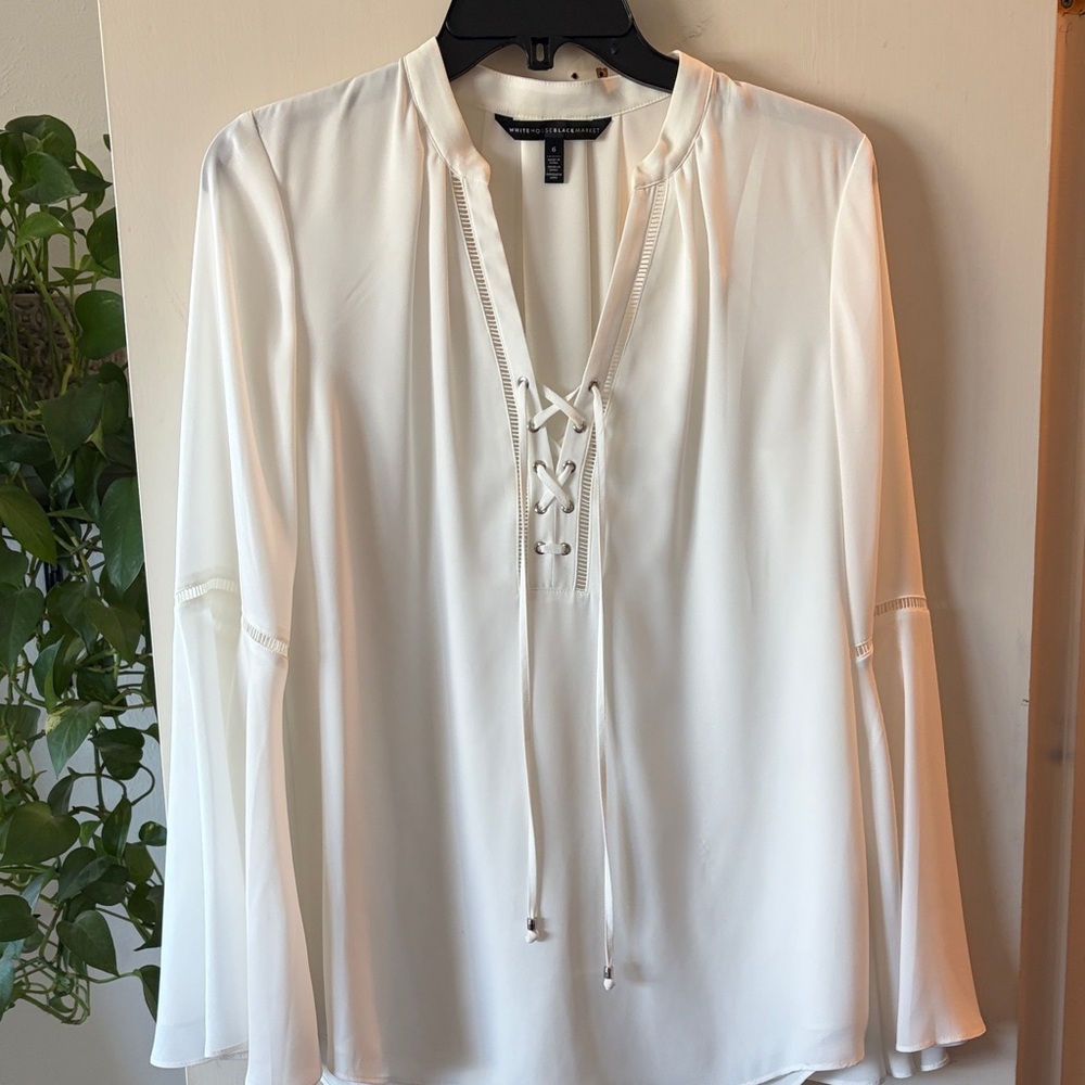 Chic White Lace-Up Blouse
